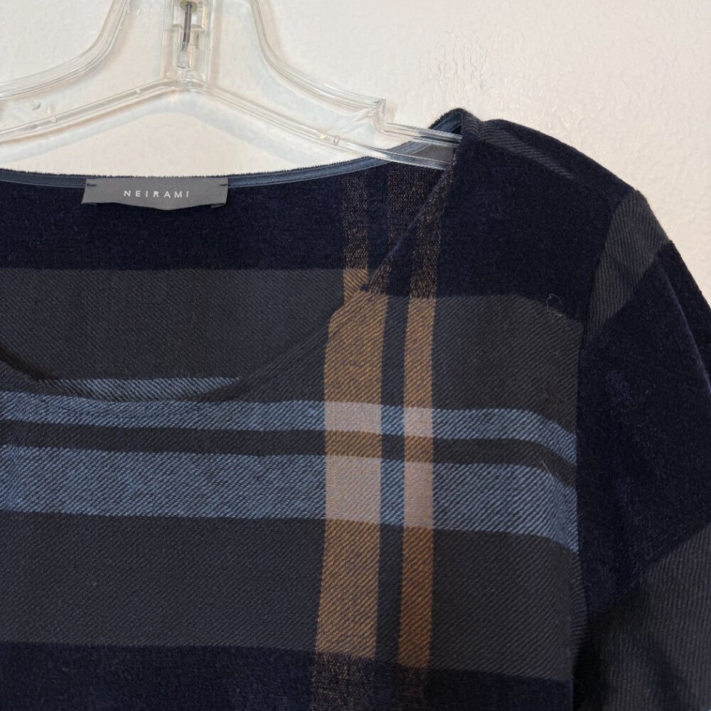Neirami Italian Plaid Top Made In Italy Wool Blend Designer Blue Brown Small View 4